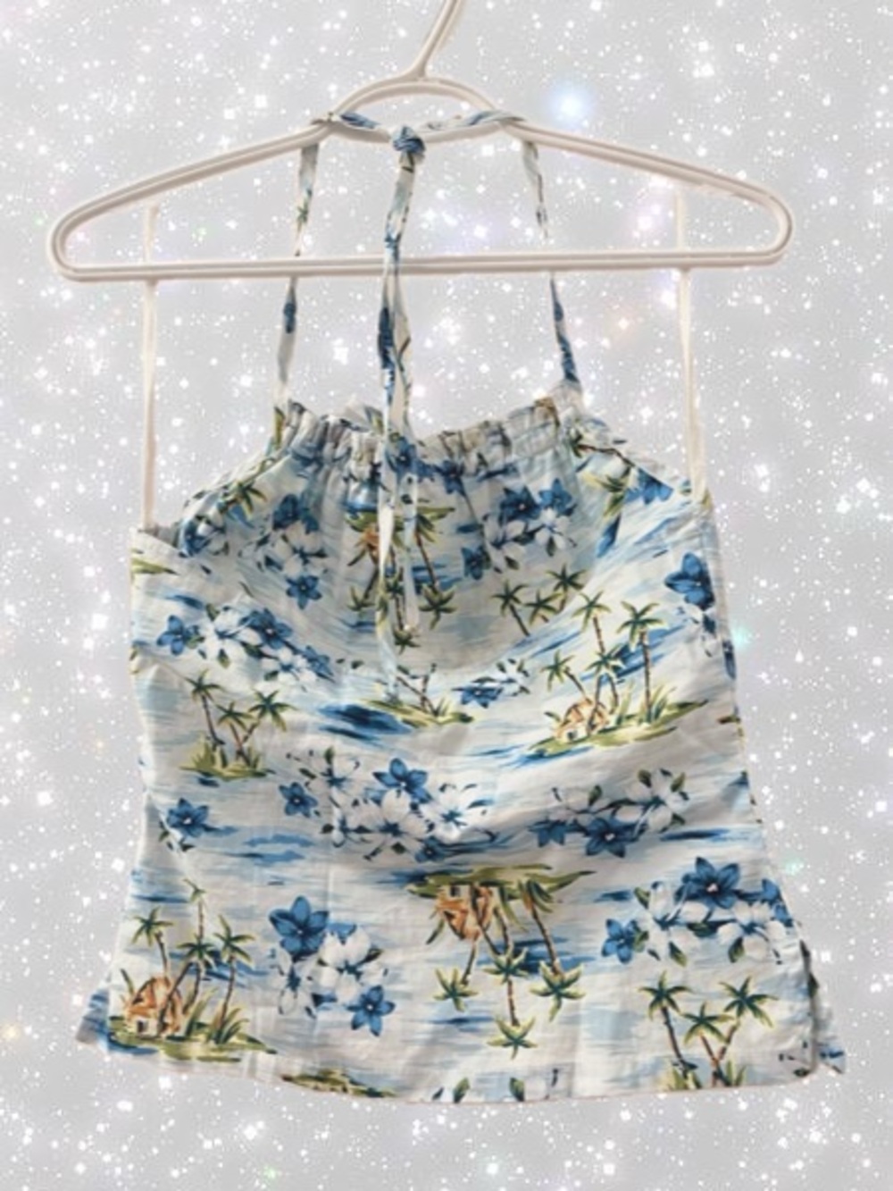 Tropical Blue Floral Halter Tank Top - Picture 2 of 3